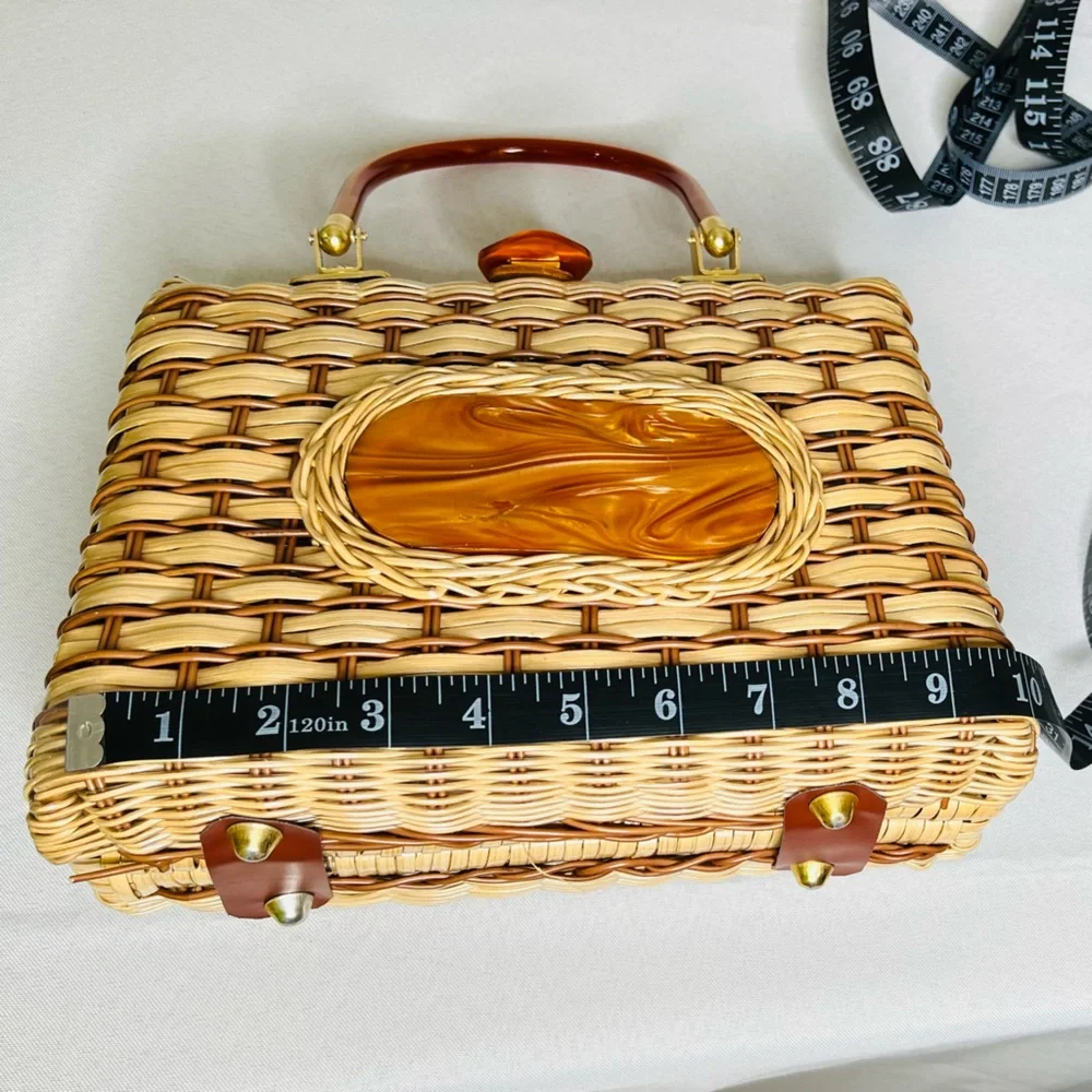 Vintage Woven Straw Purse Handmade in British HongKong circa 1950’s/60’s - Picture 10 of 13